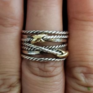 David Yurman Double X Crossover Ring w/ 18K Gold